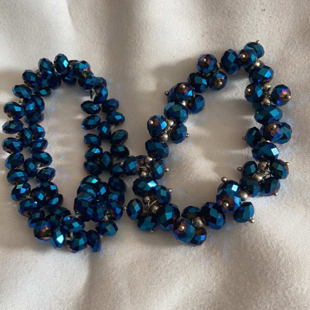 Two bright blue bead bracelets elastic fit